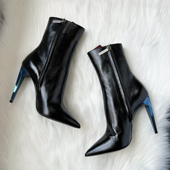 Saint Laurent Paris Women's Black Freja 105 Bootie Blue/Silver Heel Size 38.5 - Picture 5 of 9